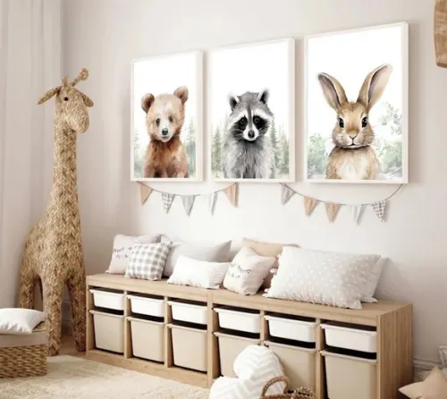 Quadros Decorativos Quarto Infantil Animais Moderno Moldura