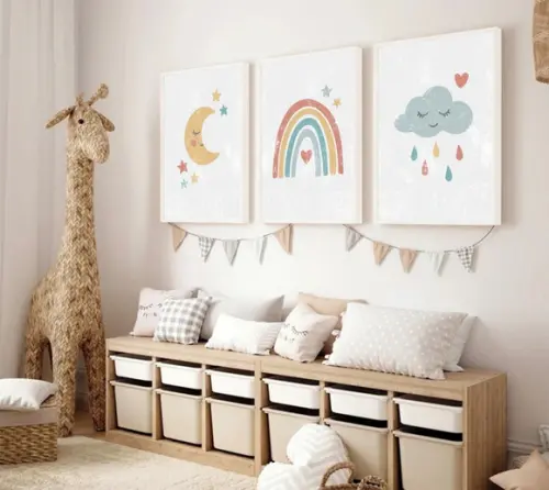 Quadros Decorativos Quarto Infantil Nuvem Arco Íris Moldura