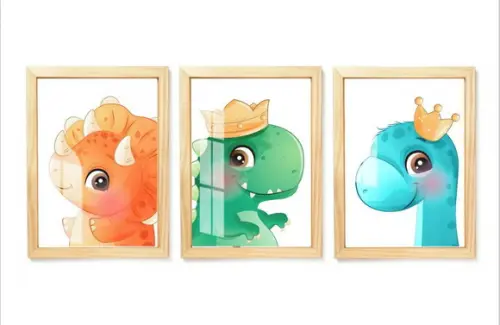 Quadros Decorativos Quarto Infantil Dinossauro Moldura Vidro