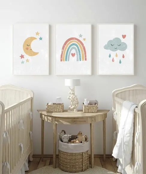 Quadros Decorativos Quarto Infantil Nuvem Arco Íris Moldura