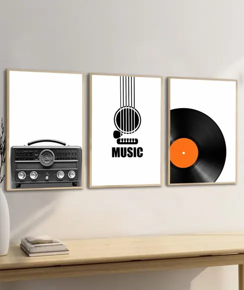 Quadros Decorativos Rádio Disco de Vinil Vintage com Moldura