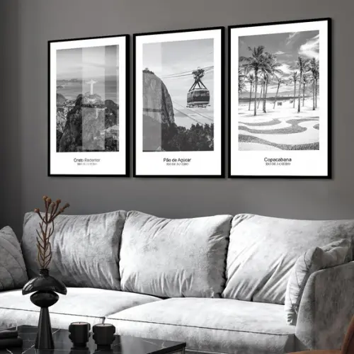 Quadros Decorativos Rio de Janeiro Preto e Branco com Vidro