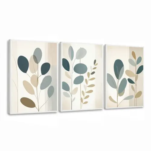 Quadros Decorativos Sala Moderna Folhagem Abstrato Moldura