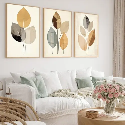 Quadros Decorativos Sala Moderna Folhagem Moldura e Vidro