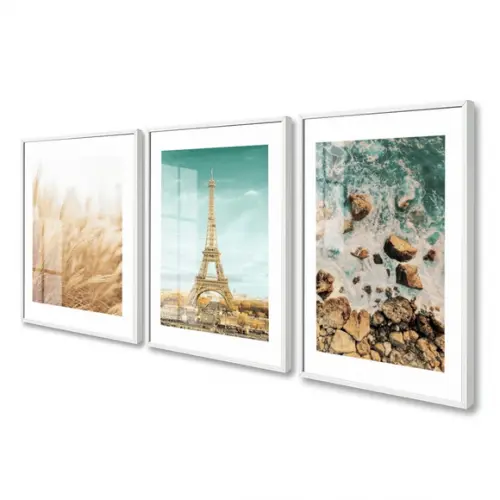 Quadros Decorativos Torre Eiffel Folhagem Moldura e Vidro