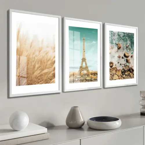 Quadros Decorativos Torre Eiffel Folhagem Moldura e Vidro