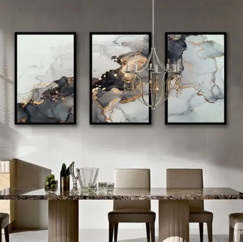 Trio de Quadros Decorativos Sala Abstrato Modernos Moldura