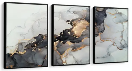 Trio de Quadros Decorativos Sala Abstrato Modernos Moldura