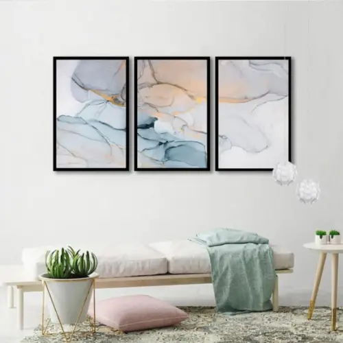 Trio Quadros Decorativos Abstrato Modernos Para Sala Moldura