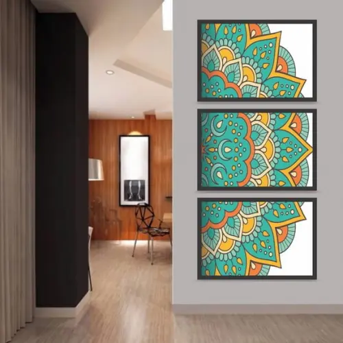 Trio Quadros Decorativos Abstratos Mandala Para Sala Moldura