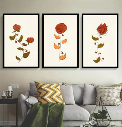 Trio Quadros Decorativos Para Quarto Feminino Flores Moldura