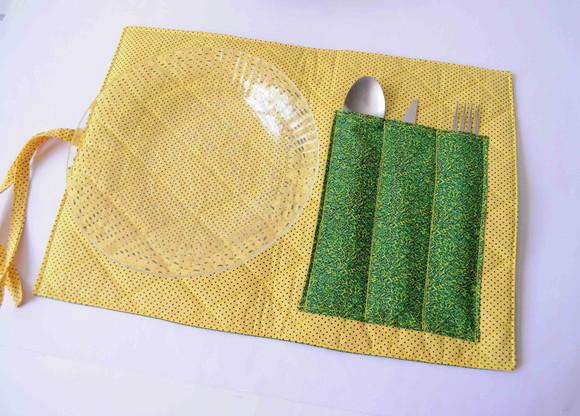 Lugar Americano com Porta Talheres - Amarelo com Verde