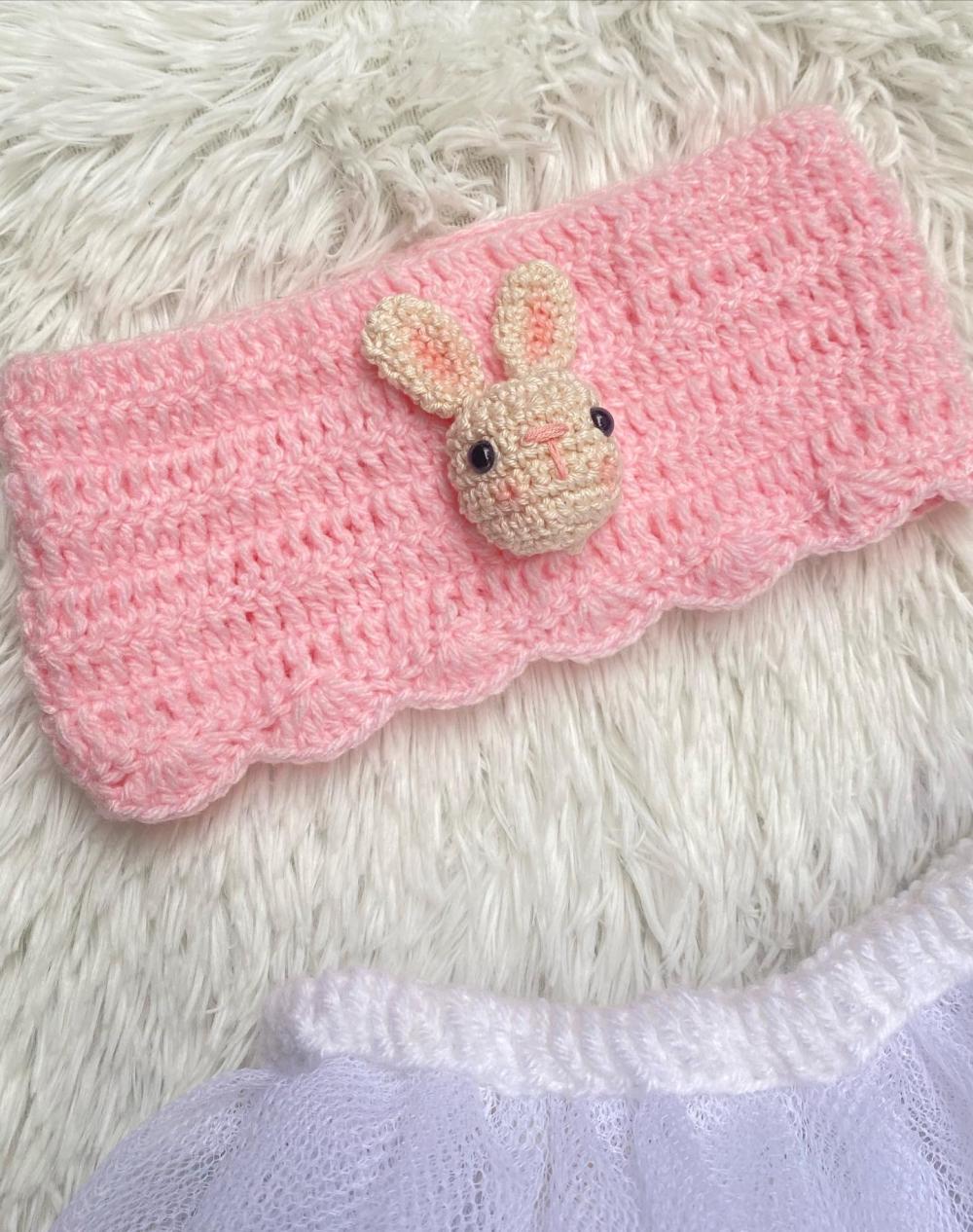 Conjunto Coelhinha - Top faixa de crochê + saia de tule