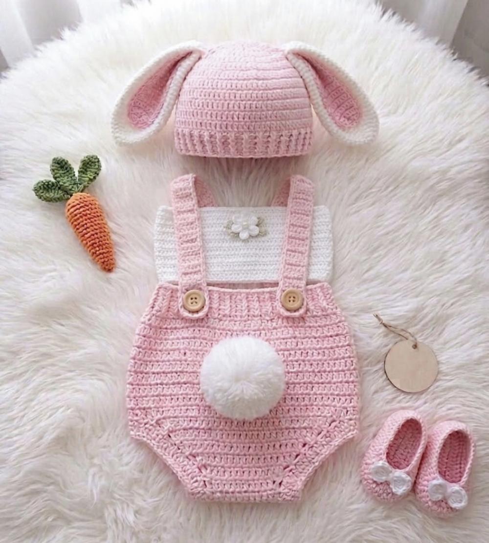Conjunto Coelhinha Crochê - Ensaios Newborn e Mêsversários
