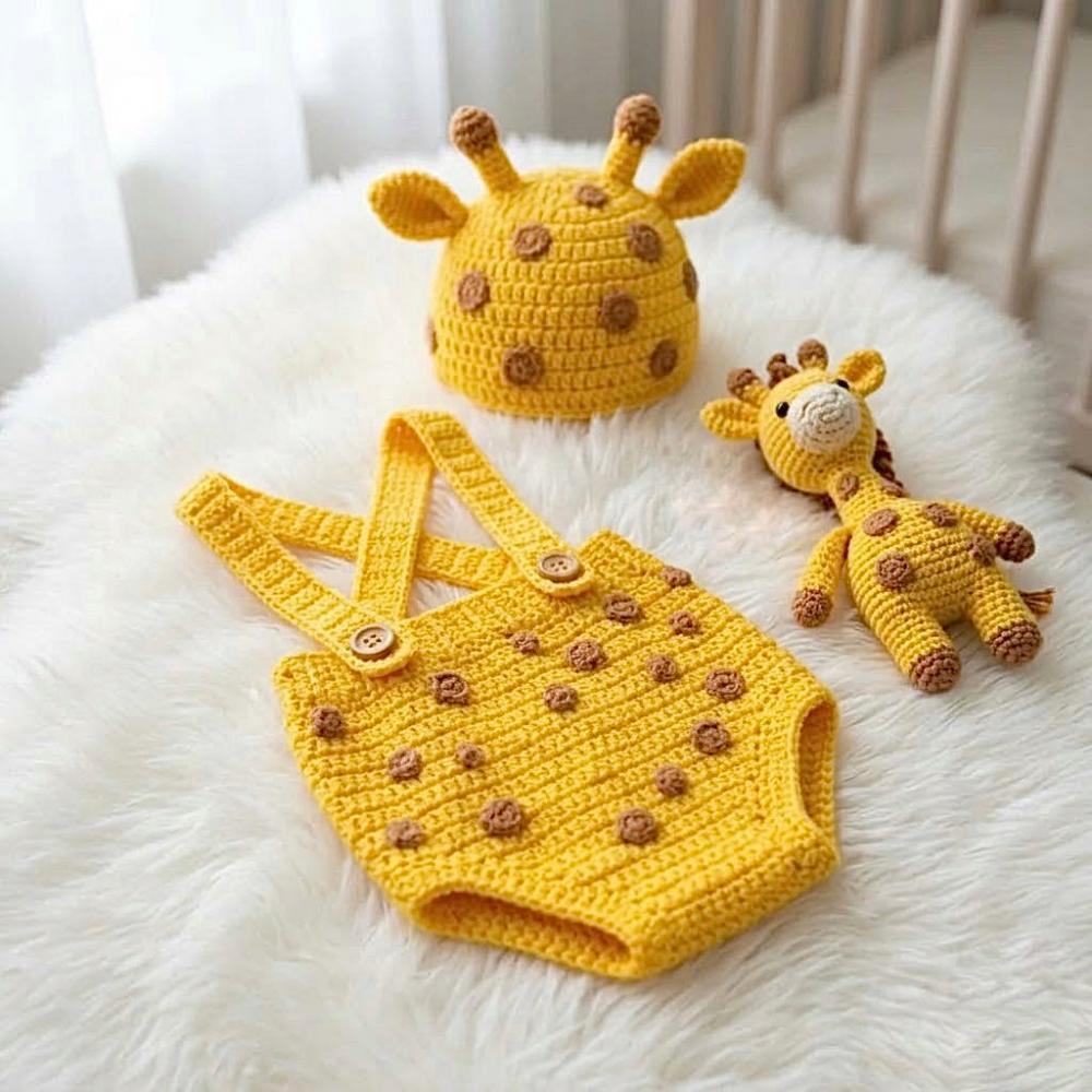 Conjunto Girafinha em Crochê para Bebê + Amigurumi