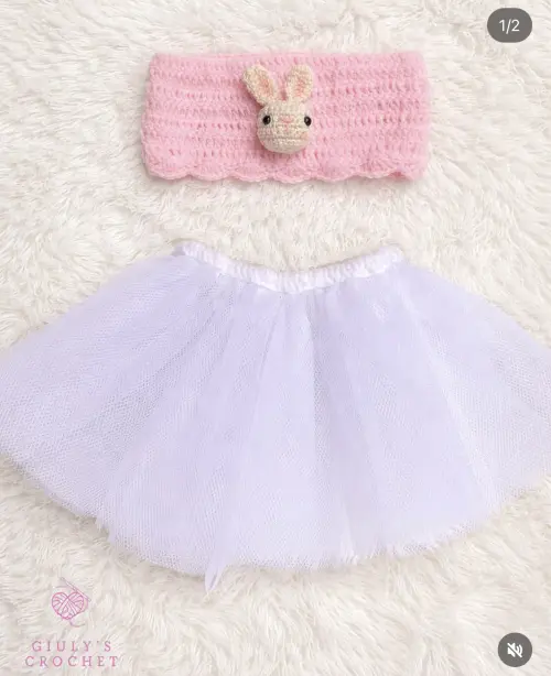 Conjunto Coelhinha - Top faixa de crochê + saia de tule