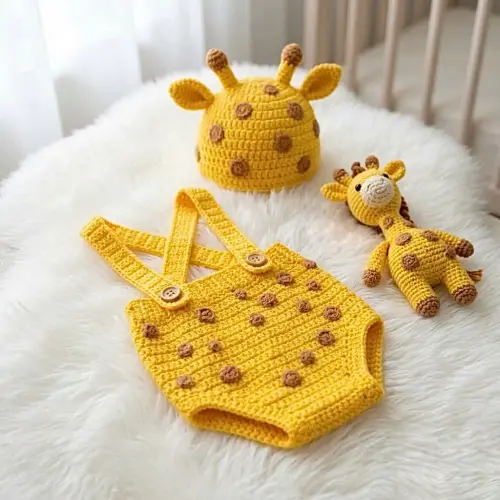 Conjunto Girafinha em Crochê para Bebê + Amigurumi