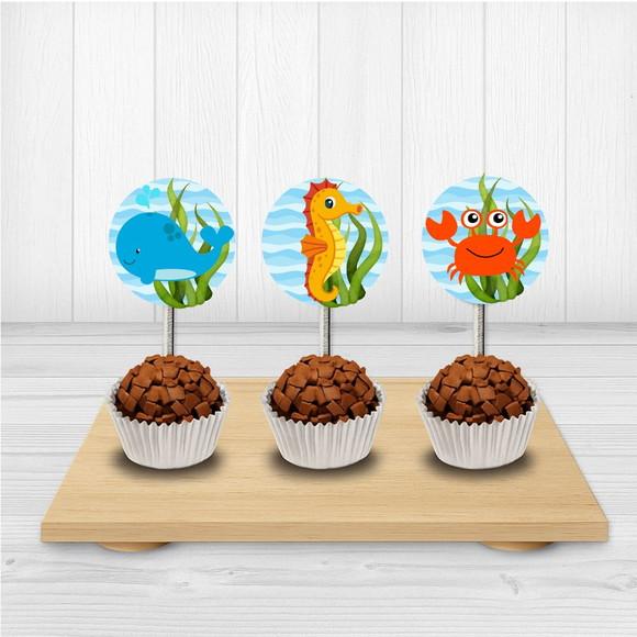 50 Tags/ Toppers para Docinhos Fundo do Mar