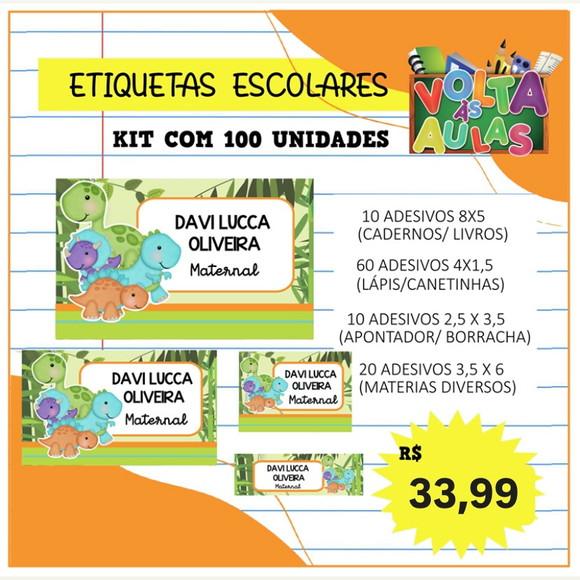 Kit 100 Etiquetas Escolares Personalizada Dinossauro Baby