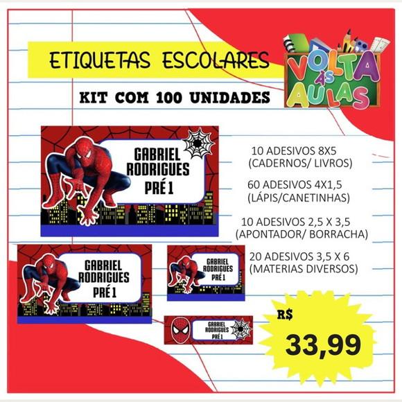Kit 100 Etiquetas Escolares Personalizada Homem Aranha
