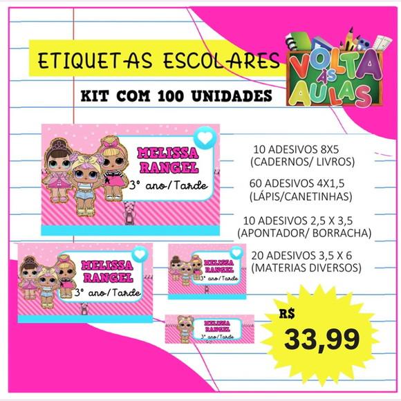 Kit 100 Etiquetas Escolares Personalizada Lol Surprise