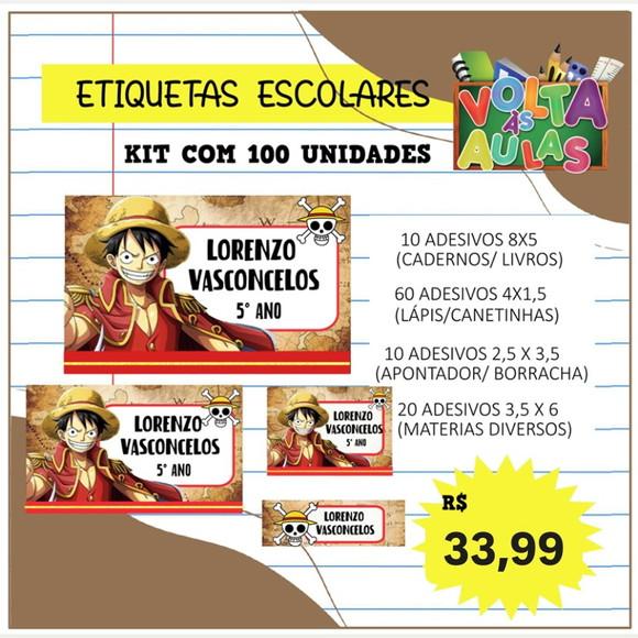 Kit 100 Etiquetas Escolares Personalizada Luffy One Piece