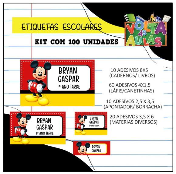Kit 100 Etiquetas Escolares Personalizada Mickey