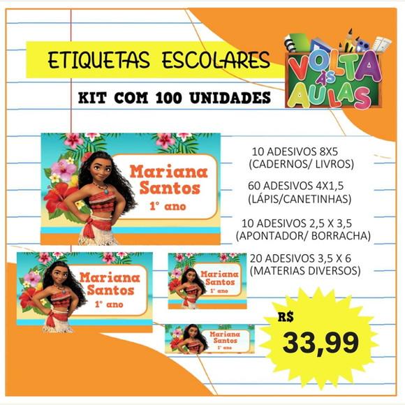 Kit 100 Etiquetas Escolares Personalizada Moana (adesivo)