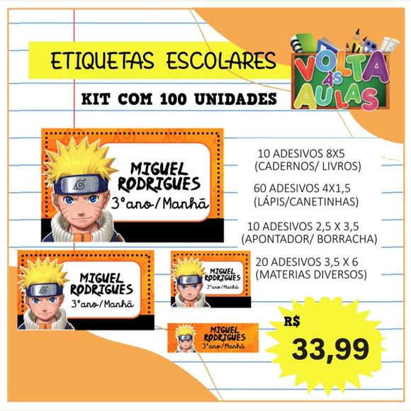 Kit 100 Etiquetas Escolares Personalizada Naruto (adesivo)