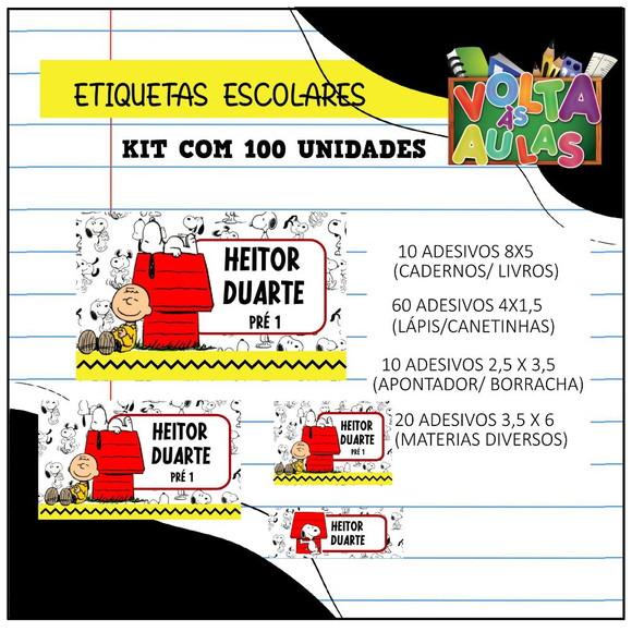 Kit 100 Etiquetas Escolares Personalizada Snoopy