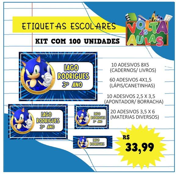 Kit 100 Etiquetas Escolares Personalizada Sonic
