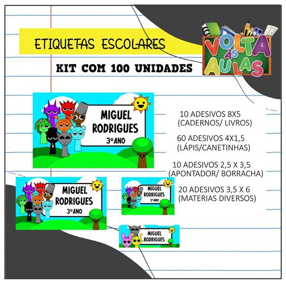 Kit 100 Etiquetas Escolares Personalizada Sprunki
