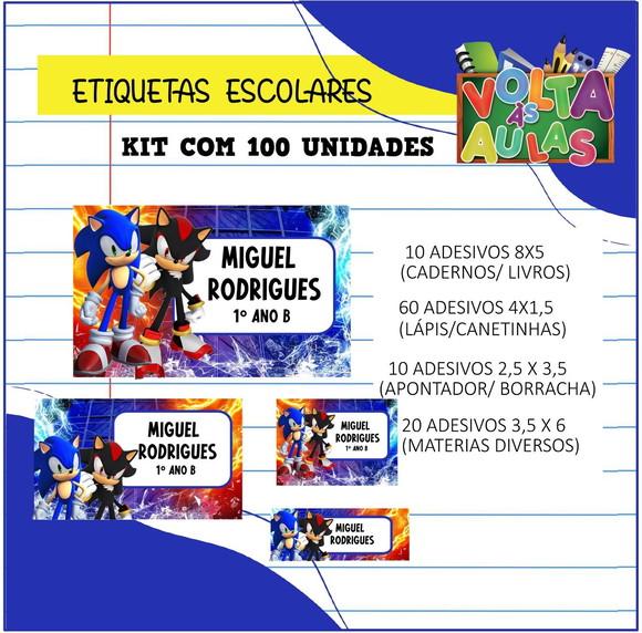 Kit 100 Etiquetas Escolares Personalizada Sonic e Shadow
