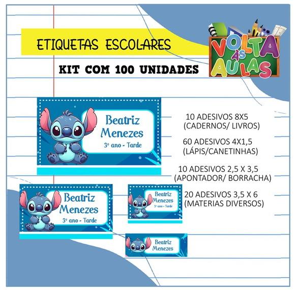Kit 100 Etiquetas Escolares Personalizada Stitch