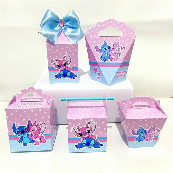 Kit 25 Caixas Personalizadas Stitch e Angel