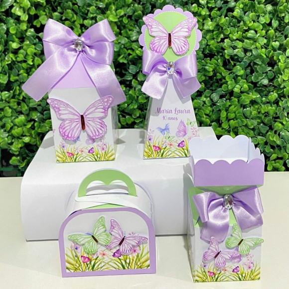 Kit Personalizados Borboletas Lilás ( 16 Caixas )