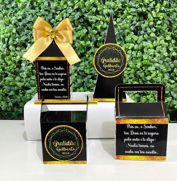 Kit Personalizados Gratidão Preto e Dourado (32 Caixas)