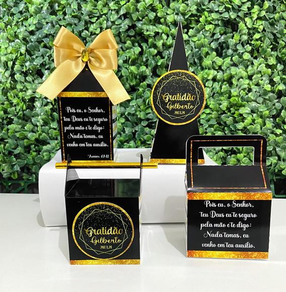Kit Personalizados Gratidão Preto e Dourado (20 Caixas)