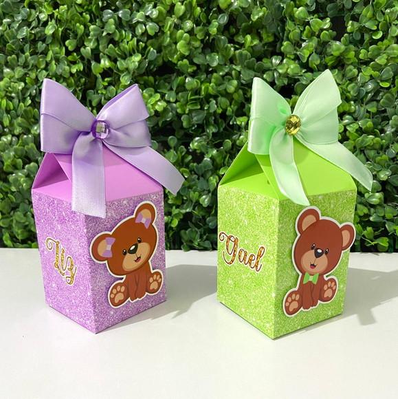 Personalizados Chá Revelação Ursinho Lilás e Verde 16 Peças