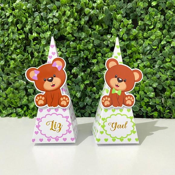 Personalizados Chá Revelação Ursinho Lilás e Verde 16 Peças
