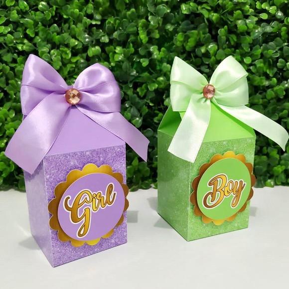 Personalizados Chá Revelação Ursinho Lilás e Verde 20 Peças