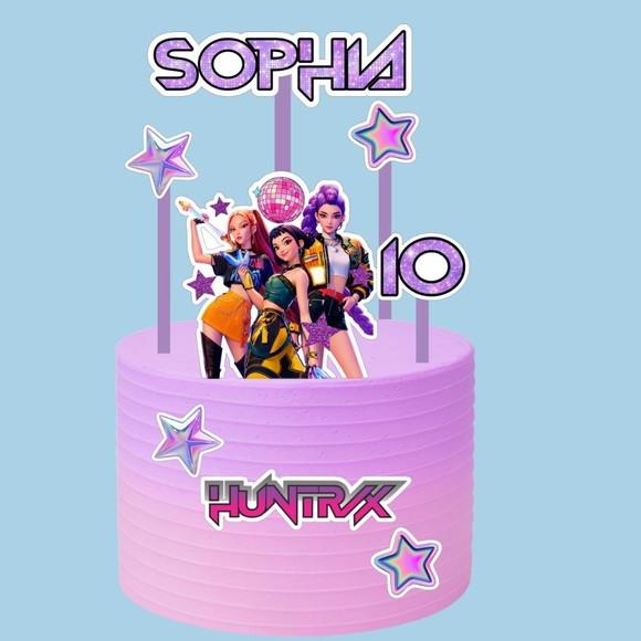Topo de Bolo Personalizado Huntrix Guerreiras do Kpop