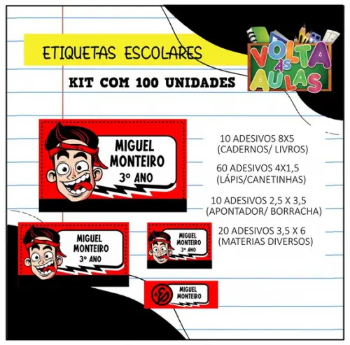 Kit 100 Etiquetas Escolares Personalizada Enaldinho