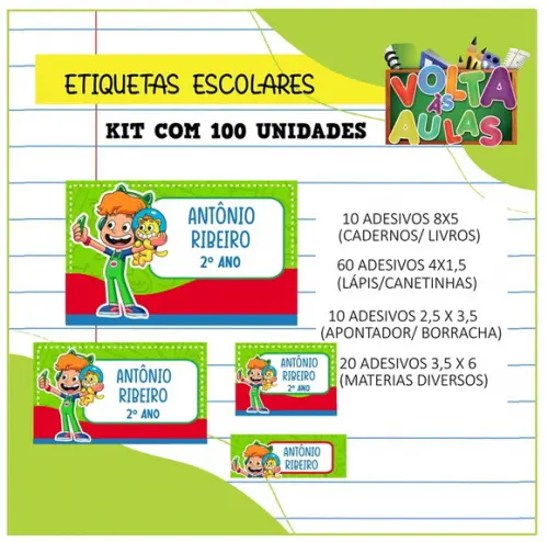 Kit 100 Etiquetas Escolares Personalizada Gato Galáctico