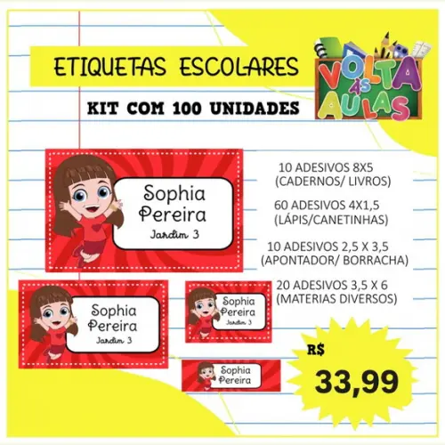 Kit 100 Etiquetas Escolares Personalizada Gi Aventureira