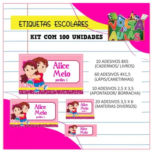 Kit 100 Etiquetas Escolares Personalizada Maria Clara e Jp