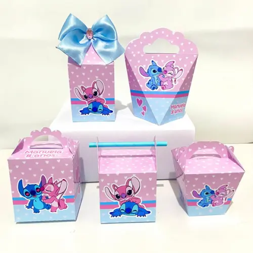 Kit 50 Caixas Personalizadas Stitch e Angel