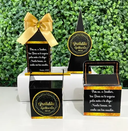Kit Personalizados Gratidão Preto e Dourado (32 Caixas)