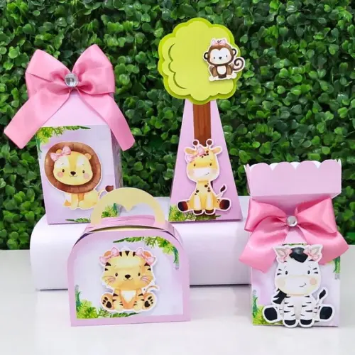 Kit Personalizados Safari menina Rosa - 20 peças