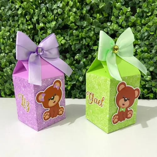 Personalizados Chá Revelação Ursinho Lilás e Verde 16 Peças